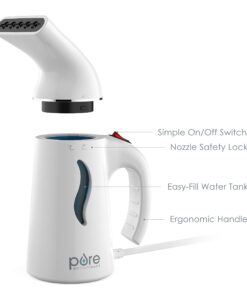 Pure Enrichment® PureSteam™ Portable Handheld Garment Steamer - Ideal for Home or Travel, Fast Heating, Removes Wrinkles on Clothes and Fabric, Auto Shut-Off Safety Feature (White) White 30 71LiaPw72cL