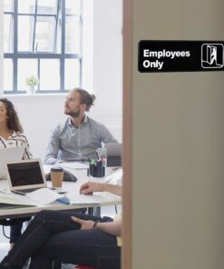Excello Global Products Employees Only Sign: Easy to Mount Informative Plastic Sign with Symbols 9"x3", Pack of 3 (Black) 9x3" Black 7 71LmF7GnBOL