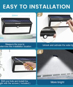 Luposwiten Solar Lights Outdoor Waterproof 100 LED Solar Powered Outdoor Lights, Motion Sensor Outdoor Lights for Front Door, Yard, Garage, Garden, Patio, Deck (4 Pack) 29 71LmbY3OkL