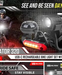 BLITZU Bike Lights, Bike Reflectors Front and Back. LED Rechargeable Headlight Rear Taillight & Bell Set Bicycle Accessories for Night Riding Men Women Kids. Gift for Dad, Mom, Boys, Girls 38 71Lo8rYUVYL
