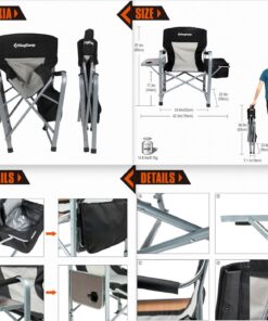 KingCamp Heavy Duty Camping Director Chair Outdoor Folding Chairs for Adults Oversized Camp Chair with Side Table, Cooler Bag, Padded Arms, for Fishing Sports Beach Picnic, Iron, Support 330lbs 21 71LoriSha3L