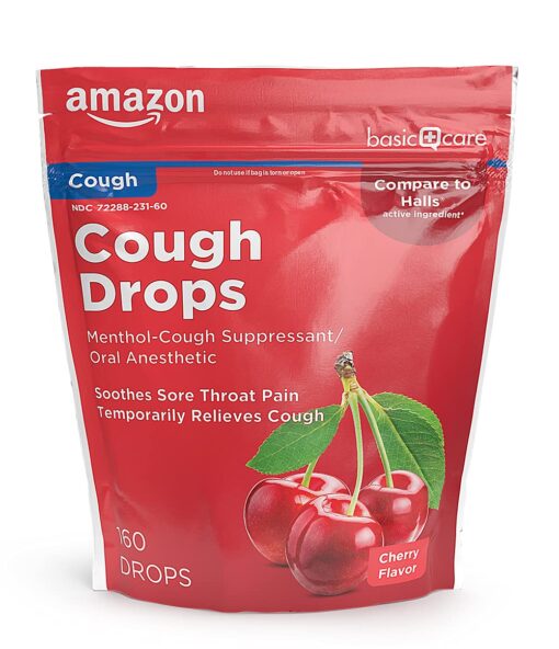 Amazon Basic Care Cherry Cough Drops, 160 count (Previously SoundHealth) 160 Count (Pack of 1)