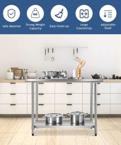 WATERJOY 48" x 30" Stainless Steel Table for Prep & Work Commercial Heavy Duty Kitchen Table with Adjustable Shelf and Wheels Installable(Without Wheel) 48" x 30" Without Wheel 27 71Lq2Xv8jFL 3