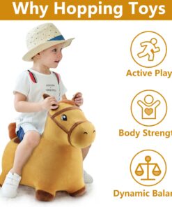 Alternative view of iPlay, iLearn Bouncy Pals Yellow Hopping Horse, Outdoor Ride on Bouncy Animal Play Toys, Inflatable Hopper Plush Covered W/Pump, Birthday Gift for 18 Months 2 3 4 5 Year Old Kids Toddlers Boys Girls Yellow Horse