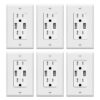 TOPGREENER 3.6A USB Wall Outlet Charger(Upgraded), 15A Duplex Tamper-Resistant Receptacles Plug, Charging Power Outlet with USB Ports, Electrical USB Socket, UL Listed, TU2153A-6PCS, White, 6 Pack 15 Amp 88 71LukakLjpL