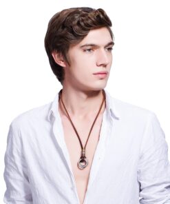 FIBO STEEL Alloy Vinatge Pendant Necklace for Men Leather Chain Adjustable 2 Pcs a Set 35 71LxExmtHkL
