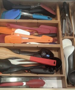 Seville Classics Bamboo Premium Organizer Storage Bins for Kitchen Silverware, Pantry, Closet, Office Desk, Pens, Utensils, Makeup, K Cup, Bamboo, Bin Set w/Dividers (5 Piece) Bin Set w/ Dividers (5 Piece) 31 71LxgbxYtL