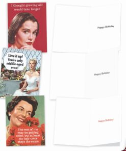 The Best Card Company - 10 Funny Birthday Cards Assorted (4 x 5.12 Inch) - Adult Retro Assortment, Boxed Greeting Cards with Envelopes - Ageless Wisdom M6620BDG 11 71LyQndnMHL