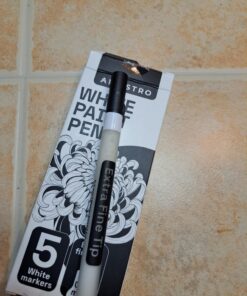 ARTISTRO White Paint Pen for Rock Painting, Stone, Ceramic, Glass, Wood, Tire, Fabric, Metal, Canvas. Set of 5 Acrylic Paint White Marker Water-based Extra-fine Tip 5 Extra-Fine White 27 71M 1nagfLL
