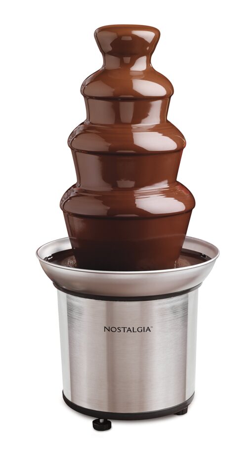 Nostalgia CFF986 32-Ounce Stainless Steel Chocolate Fondue Fountain, 2-Pound Capacity, Easy to Assemble 4 Tiers, Perfect For Nacho Cheese, BBQ Sauce, Ranch, Liqueurs Original