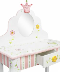 Fantasy Fields - Princess & Frog Kids Vanity Table and Stool Set , 1 drawer, Gift for Kids, White Pink, Crown 11 71M0rEGz2IL