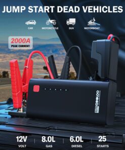 GOOLOO Jump Starter 2000A Peak Car Jumper Starter 12V SuperSafe Lithium Jump Box, Battery Booster Pack, Portable Car Battery Charger, and Jumper Cables for Up to 8.0L Gas or 6.0L Diesel Engine Black 26 71M2Qtd4LeL