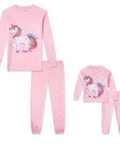 Alternative view of Babyroom Girls Matching Doll&Toddler 4 Piece Cotton Pajamas Toddler Christmas Sleepwear … 3 Pink/Unicorn