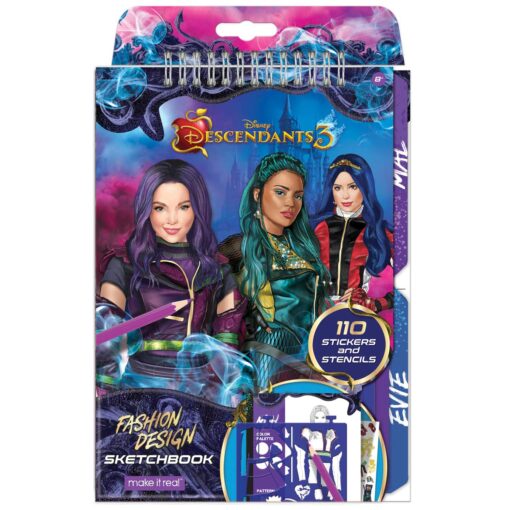 Make It Real - Disney Descendants 3 Sketchbook. Fashion Design Drawing and Coloring Book for Girls. Includes Evie and Descendants 3 Sketch Pages, Stencils, Stickers, and Design Guide