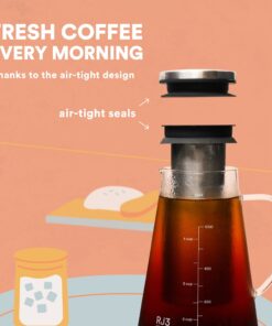 Airtight Cold Brew Iced Coffee Maker Pitcher (& Iced Tea Maker) with Spout – 1.5L/ 51oz Ovalware RJ3 Brewing Glass Carafe with Removable Stainless Steel Filter 1.5 Liter 27 71M4yj1mjwL