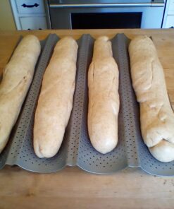 AMAGABELI GARDEN & HOME Nonstick Perforated Baguette Pan 15" x 13" for French Bread Baking 4 Wave Loaves Loaf Bake Mold Toast Cooking Bakers Molding 4 Gutter Oven Toaster Pan Cloche Waves Silver 4 Slots 38 71M64W5mZ8L