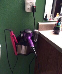 Polder Style Station, Organization for Styling Tools: Hair Dryers,Curling Irons, Straighteners, Brushes, Hang Over Towel Rack, Store Undersink or in Drawer, Black and Silver 55 71M8GND58bL