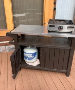 Keter Unity XL Outdoor Kitchen Island Rolling Cart Bar Table & Storage Cabinet, Grill Station with Utensil Hooks for Grilling Accessories, Brown Table and Cabinet 44 71M8Lc08SRL