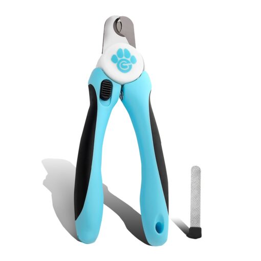 Dog Nail Clippers and Trimmer with Safety Guard to Avoid Over-Cutting Nails & Free Nail File - Razor Sharp Blades - Sturdy Non Slip Handles - for Safe, Professional at Home Grooming Blue