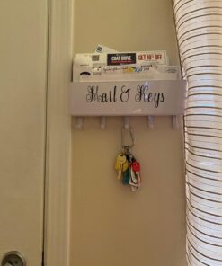 mDesign Wall Mount Modern Plastic Mail Organizer Storage Basket - 5 Hooks - for Entryway, Mudroom, Hallway, Kitchen, Office - Holds Letters, Magazines, Coats, Keys - White 26 71MAiXoNSTL