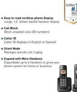 Alternative view of Panasonic Expandable Cordless Phone System with Amber Backlit Display – 2 Handsets – KX-TGC352B (Black)