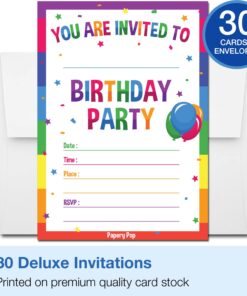 Alternative view of 30 Birthday Invitations with Envelopes (30 Pack) - Kids Birthday Party Invitations for Boys or Girls - Rainbow