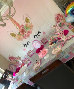 Unicorn Themed Party Supplies Set,Unicorn Cake Plates,Cups,Napkins,Tablecloth,Straws&Decoration,Paper Disposable Tableware Set for Girls Children Birthday Party or First,Baby Shower, Serves 16 Guests 41 71ME1KuqnBL