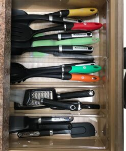 mDesign Plastic Adjustable/Expandable Divided Drawer Storage Organizer with 4 Compartments for Kitchen Pantry, Cupboard, Cabinet, Hold Silverware, Utensils, Cutlery - Ligne Collection - 2 Pack - Clear 4 Compartment Expandable Pack of 2 27 71MEFSio0mL