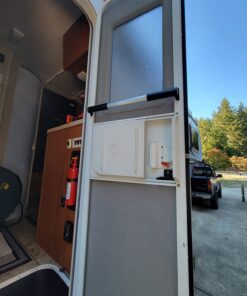 Camco Camper/RV Screen Door Cross Bar | Protects the Screen Door & Allows for Easier Exit from Travel Trailer | Adjusts from 21-5/8-Inches to 28-5/8-Inches (42183) Black Standard 36 71MEUepN3eL 1