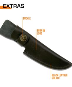 Elk Ridge - Outdoors Fixed Blade Knife - 8.5-in Overall, 3.75-in Mirror Polished Stainless Steel Blade, Full Tang, Jig Bone and Black Wood Handle, Leather Sheath - Hunting, Camping, Survival - ER-087, One Size 13 71MGrPSE41S