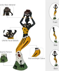 Alternative view of Gedengni 𝑩𝒍𝒂𝒄𝒌 𝑭𝒊𝒈𝒖𝒓𝒊𝒏𝒆𝒔 𝑨𝒇𝒓𝒊𝒄𝒂𝒏 𝑨𝒓𝒕 𝑫𝒆𝒄𝒐𝒓, African Figure Sculpture Tribal Lady Figurine Statue Decor Collectible Art Piece, 7.5-Inch, Pack of 3 Yellow Statu -3pc