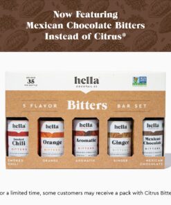Hella Cocktail Co. 5-Pack Bitters Bar Set (8.5 Fl Oz Total) - Craft Aromatic, Orange, Ginger, Mexican Chocolate, and Smoked Chili Cocktail Bitters Variety Pack 1.7 Ounce (Pack of 5) 19 71MLLwNlcNL