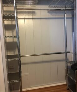 Seville Classics Closet Garment Organizer with Metal Hanging Rod Wardrobe Storage System, w/ Steel Shelves for Clothes, Shirts, Jackets, Coats, Blankets, Shoes, Steel, Expandable Rack 62 71MNMjMuHrL