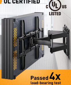 Alternative view of Perlegear UL Listed Full Motion TV Wall Mount for Most 37–82 inch Flat Curved TVs up to 110 lbs, 12″/16″ Wood Studs, Bracket with Articulating Arms, Swivel, Tool-Free Tilt, Max VESA 600x400mm