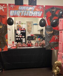Amscan Action Packed Ninja Scene Setters Wall Decorating Kit, Red/Black, 59" x 65" 14 71MR DzDqdL