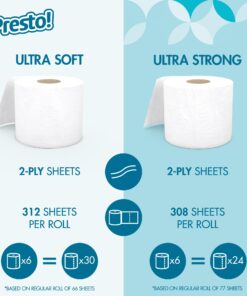 Amazon Brand - Presto! 2-Ply Toilet Paper, Ultra-Soft, Unscented, 24 Rolls (4 Packs of 6), Equivalent to 120 regular rolls 6 Rolls (Pack of 4) 42 71MS3S3hWBL