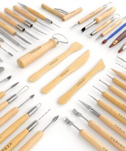 Arteza Pottery & Polymer Clay Tools, 42-Piece Sculpting Set, Steel Tip Tools with Wooden Handles, for Pottery Modeling, Smoothing, Carving & Ceramics 32 71MTz98vhnL