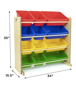 Humble Crew, Natural/Primary Kids' Toy Storage Organizer with 12 Plastic Bins, 34*35*15.5inch 32 71MdRCzXs5L