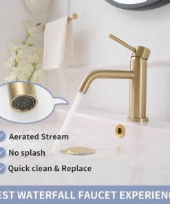 Alternative view of Greenspring Brushed Gold Bathroom Faucet for Sink 1 Hole Single Handle Modern Bathroom Sink Faucet Lavatory Commercial Bath Vanity Tap with Pop Up Drain Style A