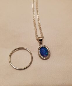 T400 Sterling Silver Necklace Blue White Created Opal Round Pendant Jewelry Gift for Women 21 71MeoKDp5uL