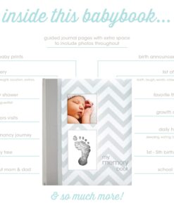 Pearhead First 5 Years Chevron Baby Memory Book, Clean-Touch Baby Safe Ink Pad for Baby’s Handprint or Baby’s Footprint, Gender Neutral Baby Milestone And Pregnancy Book, Gray Gray Chevron Babybook 28 71Meubemh9L