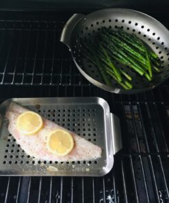 Grill Basket - Yukon Glory™ 3-Piece Mini Grilling Basket Set - Stainless Steel Perforated Grill Baskets for Grilling Veggies Seafood and Meats Includes Grill Pan - Square Basket and Circular Basket 32 71Mf3dXI7CL