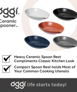 OGGI Spooner Ceramic Spoon Rest- Spoon Rest for Stove Top, Spoon Holder for Countertop, Kitchen Decor for Counter, Coffee Bar Accessories, Black 25 71MfrWQcCBL