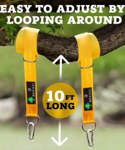 Safe Tree Swing Hanging Kit (Set of 2) - 10ft Long Straps with Two Alloy Carabiners and 2000 Lb Breaking Strength - Easy & Fast Installation for All Types of Swings and Children Black/Yellow 27 71MgWhIEQKL