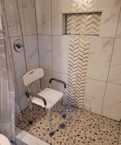 Vaunn Medical Shower Chair Bath Seat With Padded Arms, Removable Back and Adjustable Legs, Bathtub Safety and Support 52 71MjaKjFsDL