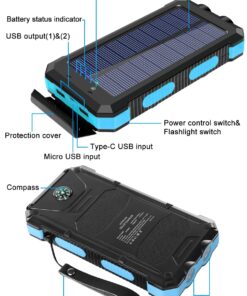 Power-Bank-Portable-Solar-Charger-30000mAh Battery Pack with Emergency LED Flashlight & 2x2.1A USB-A Output Ports Compatible with iPhone 14/13 Series, Samsung, and More, Perfect for Hiking, Camping Blue&Black 28 71MkhEbbLJL