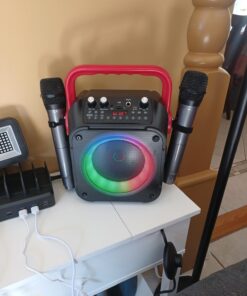 Karaoke Machine with Two Wireless Microphones, Portable Karaoke Machine for Adults & Kids, Portable Bluetooth Speaker with PA System, LED Lights, Supports TF Card/USB, AUX in, FM, USB,TWS (Red) red 22 71MlvEf3a9L