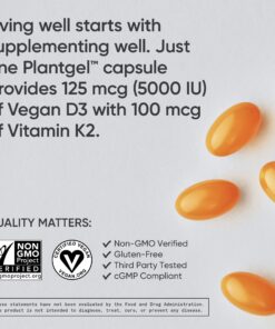 Sports Research Vitamin D3 + K2 with 5000iu of Plant-Based D3 & 100mcg of Vitamin K2 as MK-7 - Vegan Certified & Non-GMO Verified - 120 Softgels 120 Count (Pack of 1) 23 71MmGTh5yuL