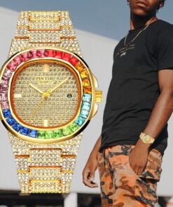 FANMIS Luxury Bling-ed Out Colorful Full Diamond Watches Fashion Quartz Analog Stainless Steel Band Bracelet Wrist Watch Gold 19 71Mmo3UldQL