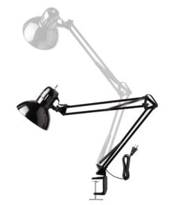 Globe Electric 56963 32" Multi-Joint Desk Lamp with Metal Clamp, Black, LED Bulb Included, On/Off Rotary Switch on Shade, Partially Adjustable Swing Arm, Home Essentials, Reading Light, Office Décor 31.5 inches 24 71Mn7lghreL